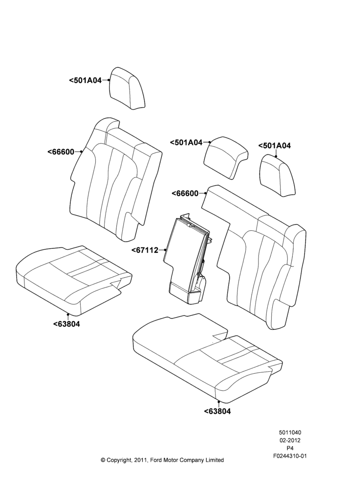 Схема Rear Seat Covers, 2nd Row 60/40 (3 P) Folding Seat, SEL, Low Version; 29.02.2012