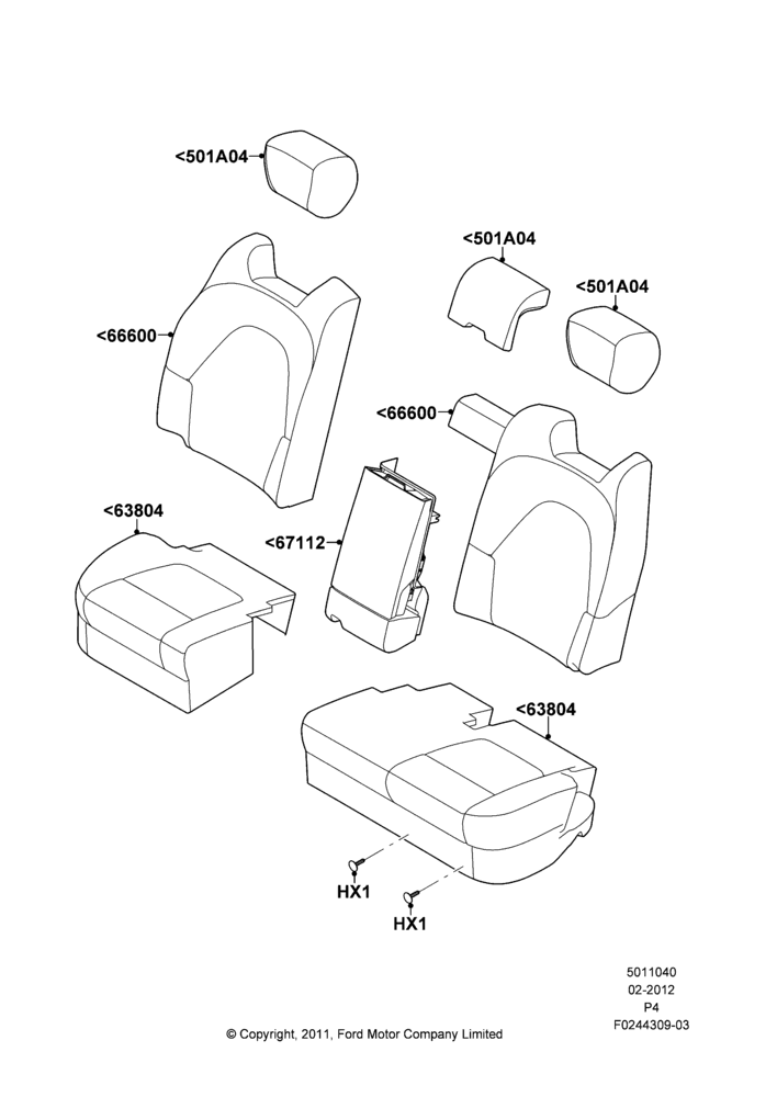 Схема Rear Seat Covers, 2nd Row 60/40 (3 P) Folding Seat, Mid Version; 29.02.2012