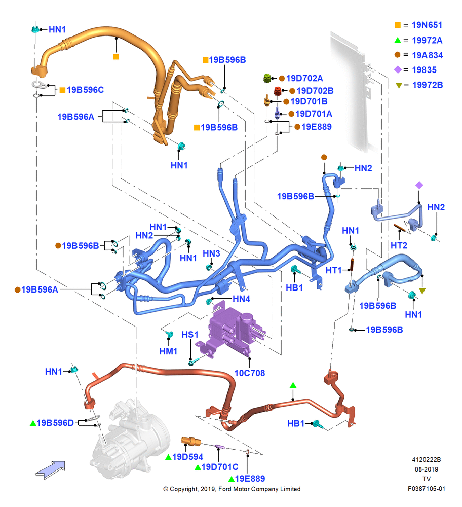 Схема Система кондиционирования, 3.0L Nano-D4-G-GTDI-CD6R-PHEV, Under Hood; 06.05.2019