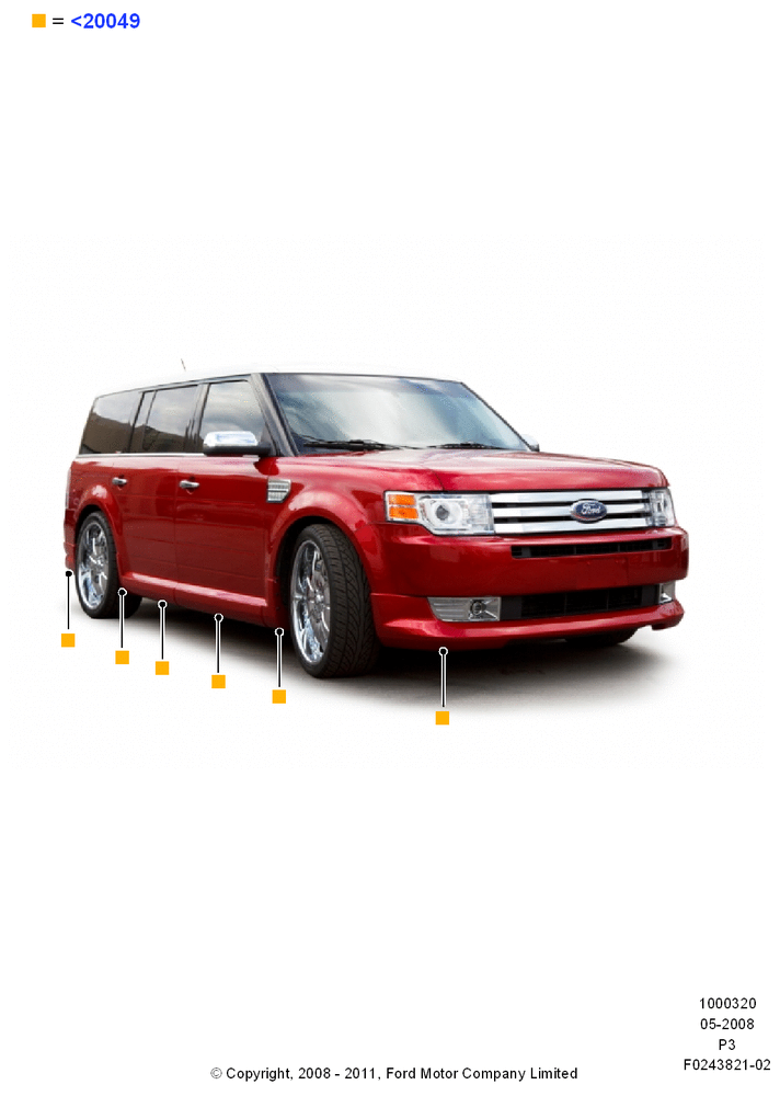 Схема Декор кузова — перед, Less Trailer Towing Hitch, Kit Includes Front Fascia, Rear Fascia, Door Moldings, Quarter Panel Moldings, Set Of 10 Pieces; 02.05.2008–06.07.2009