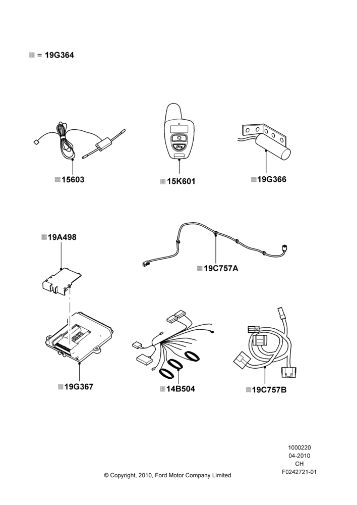 Схема Комплект дистанционного запуска, Keyless Entry - Key Fob/ID Card, Accessory, Bi-Directional Remote Start; 26.04.2010–27.04.2013