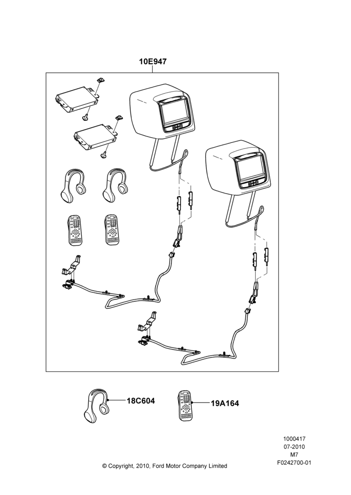 Схема Мультимедиа (аксессуар), (+) North American Markets, Ford Series, Accessory - DVD Head Rest Kits; 26.07.2010–29.04.2012