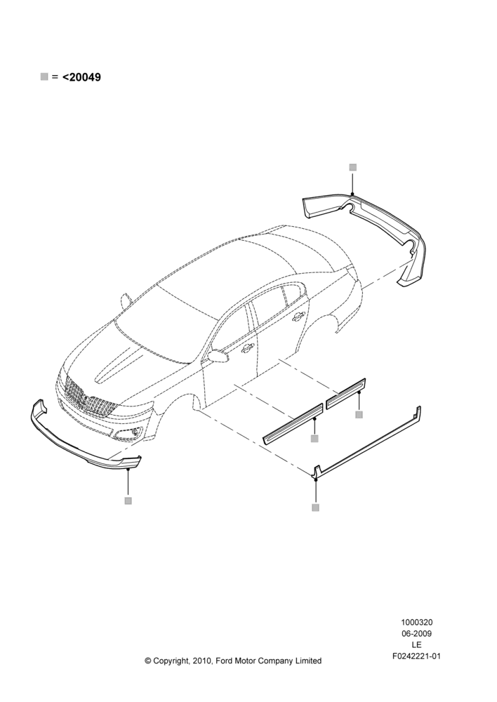 Схема Декор кузова — перед, Kit Includes Front Fascia, Rear Fascia, Door Moldings, Quarter Panel Moldings, Set Of 8 Pieces; 15.06.2009–03.05.2010