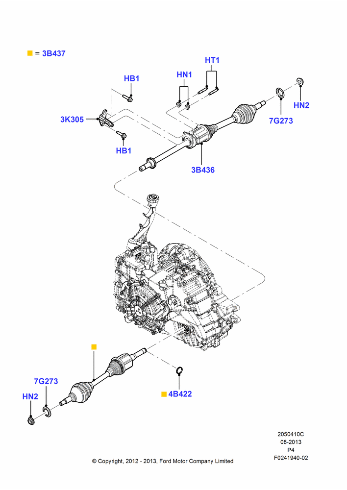 Схема Приводные валы переднего моста, 2.0L EcoBoost (240PS); 29.02.2012