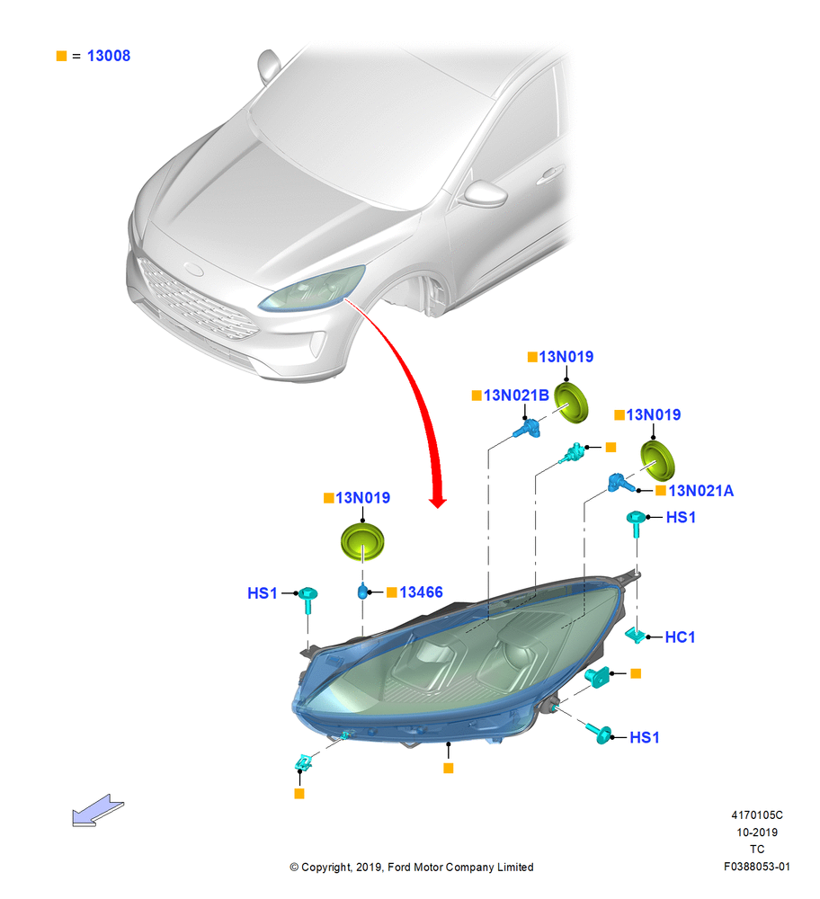 Схема Фары и передние указатели, Halogen Projector Headlamps; 19.08.2019