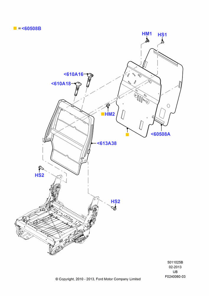 Схема Спинка заднего сиденья, 2nd Row 60/40 (3 P) Folding Seat, 40% Seat; 04.10.2010–04.05.2015