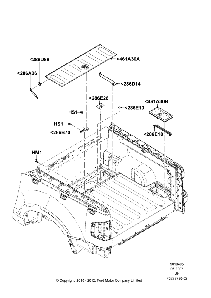 Схема Кузов пикапа и тент, Production Installed, Stowage Box; 25.06.2007–29.10.2010