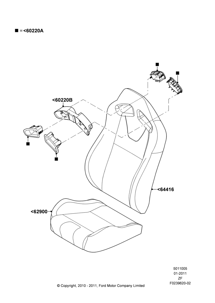 Схема Обивка передних сидений, With Recaro Front Seat; 03.02.2011–27.06.2014