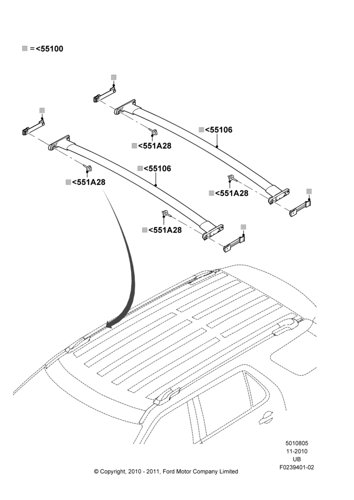 Схема Багажники на крышу, Accessory, Elliptical Cross Bars; 04.10.2010–04.05.2015