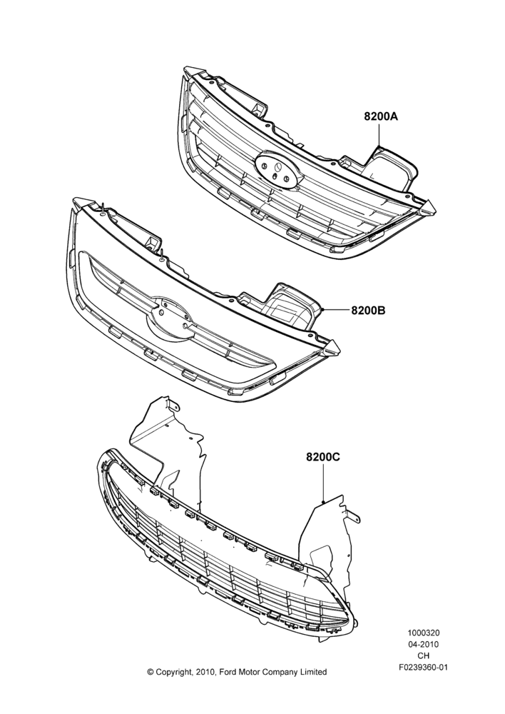 Схема Декор кузова — перед, Grille Kits, Accessory, Set Of 4 Pieces; 26.04.2010–27.04.2013