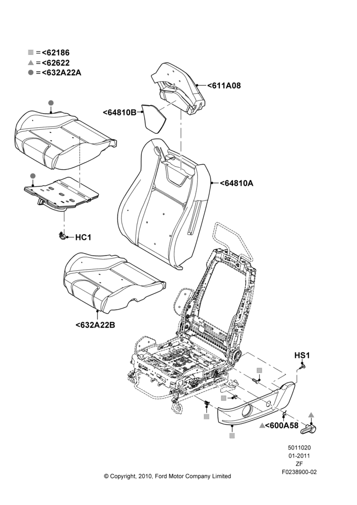 Схема Подушки и обогрев передних сидений, Less Temp Control Driver Seat, Less Temp Control Passenger Seat, With Recaro Front Seat; 03.02.2011–27.06.2014