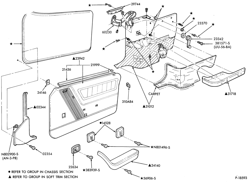 Схема SOFT, INTERIOR TRIM-Interior trim panels - convertible - Mustang