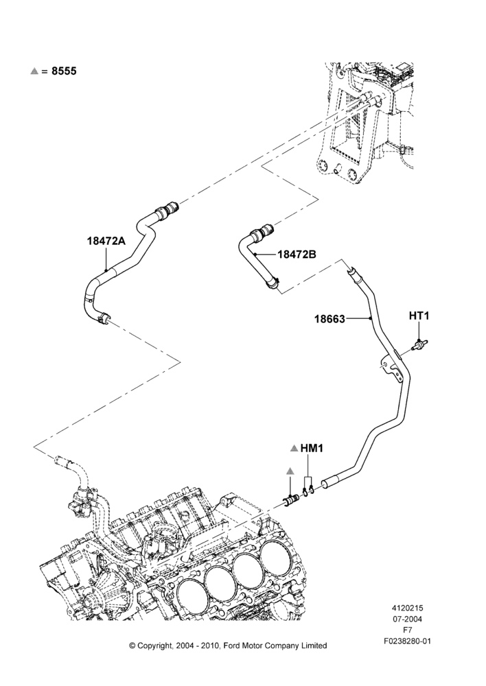 Схема Шланги отопителя, 5.4L 3V V8, Less Ambient Temp/Speed Pack, Regular Cab; 19.07.2004–18.12.2006