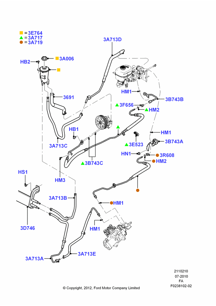 Схема Supply & Return Hoses - Power Strg, 6.2L 16V OHC NA V8 Gas, 6.8L Gas EFI V10, With 4 Wheel Disc Brake Hydro-Boost; 19.07.2010–05.07.2016