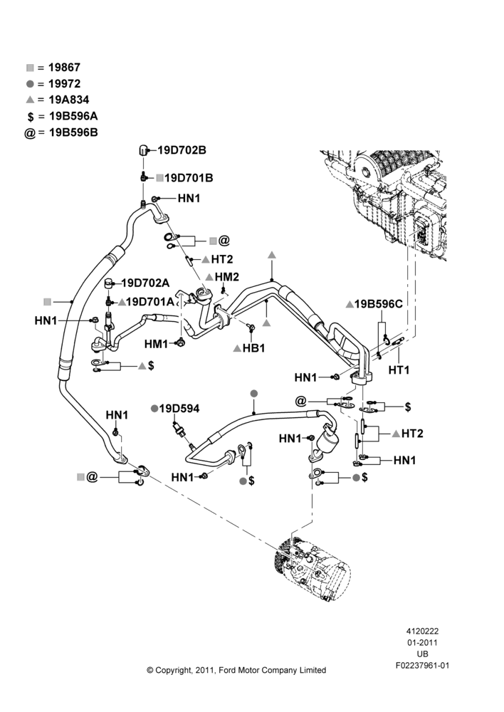 Схема Система кондиционирования, 2.0L EcoBoost (240PS), Under Hood; 13.06.2011–04.05.2015