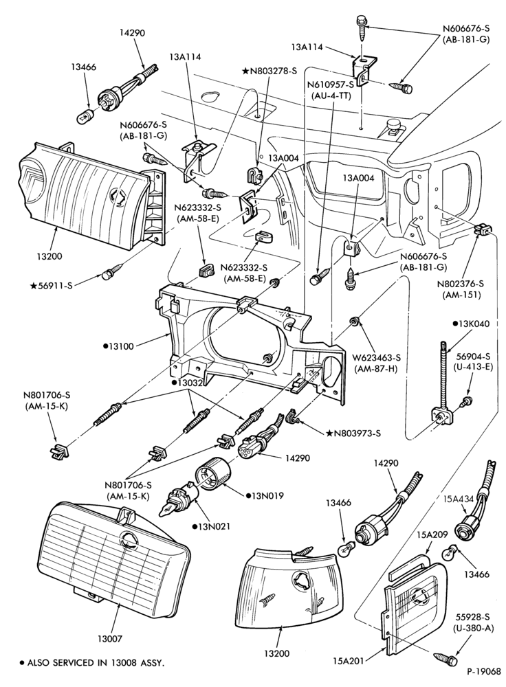 Схема LAMPS-Headlamp, parking and front fender side marker- Sable