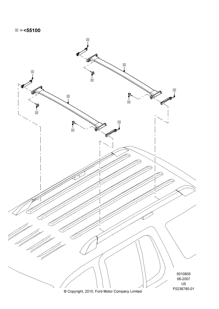 Схема Багажники на крышу, Accessory, Elliptical Cross Bars; 25.06.2007–16.12.2010