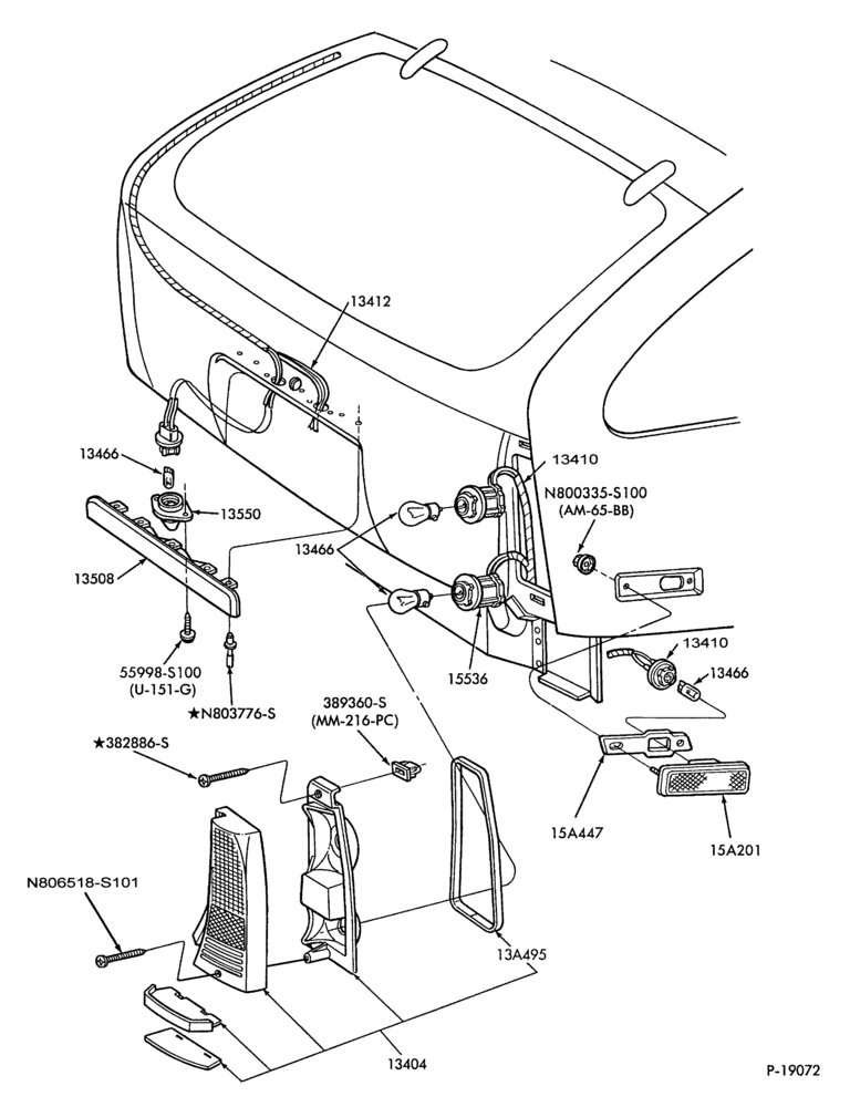 Схема LAMPS-Rear, backup, license plate and bodyside marker  - Taurus- All B/T 74