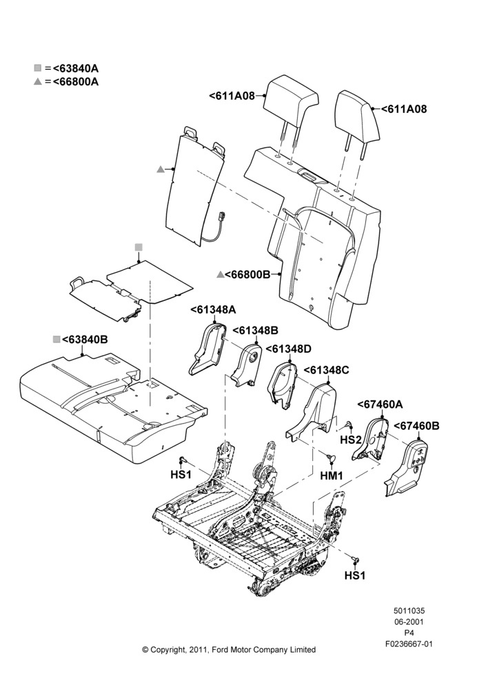 Схема Подушки и обогрев задних сидений, 2nd Row 60/40 (3 P) Folding Seat, LH; 13.06.2011–29.02.2012