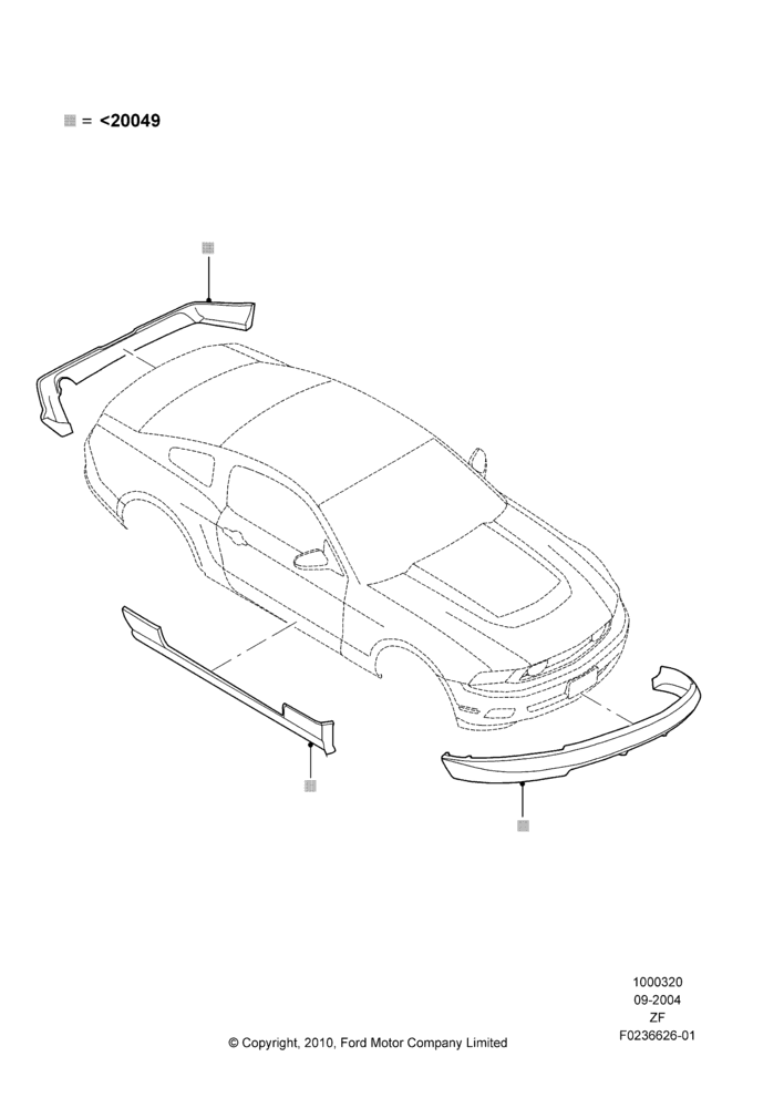Схема Декор кузова — перед, GT, Includes Front Fascia, Rear Fascia and Rocker Panels, Accessory, Set Of 4 Pieces; 07.09.2004–25.06.2007