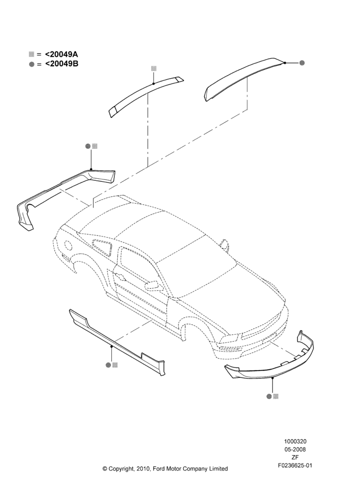 Схема Декор кузова — перед, Base, Includes Front Fascia, Rear Fascia and Rocker Panels, Set Of 5 Pieces, Accessory; 27.05.2008–26.02.2009