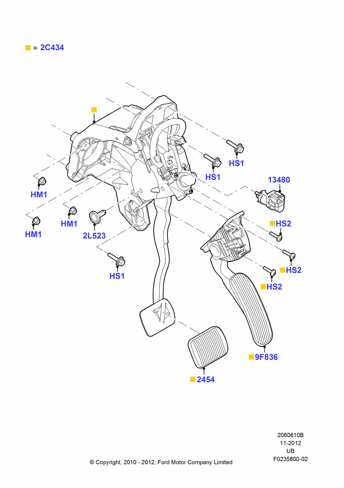 Схема Педали тормоза и сцепления, With Adjustable Foot Pedals, With Memory Adjustable Foot Pedals; 01.11.2010–03.03.2019
