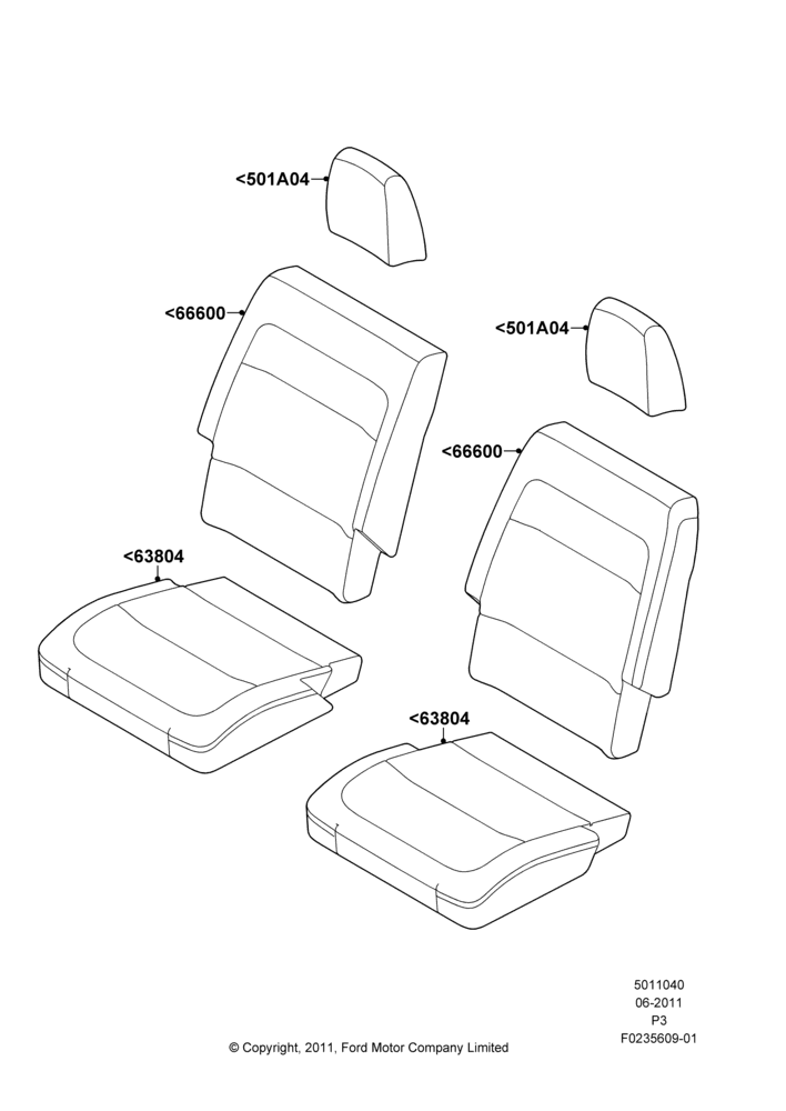 Схема Rear Seat Covers, With 2nd Row Quad Power Fold Seat; 13.06.2011–29.02.2012
