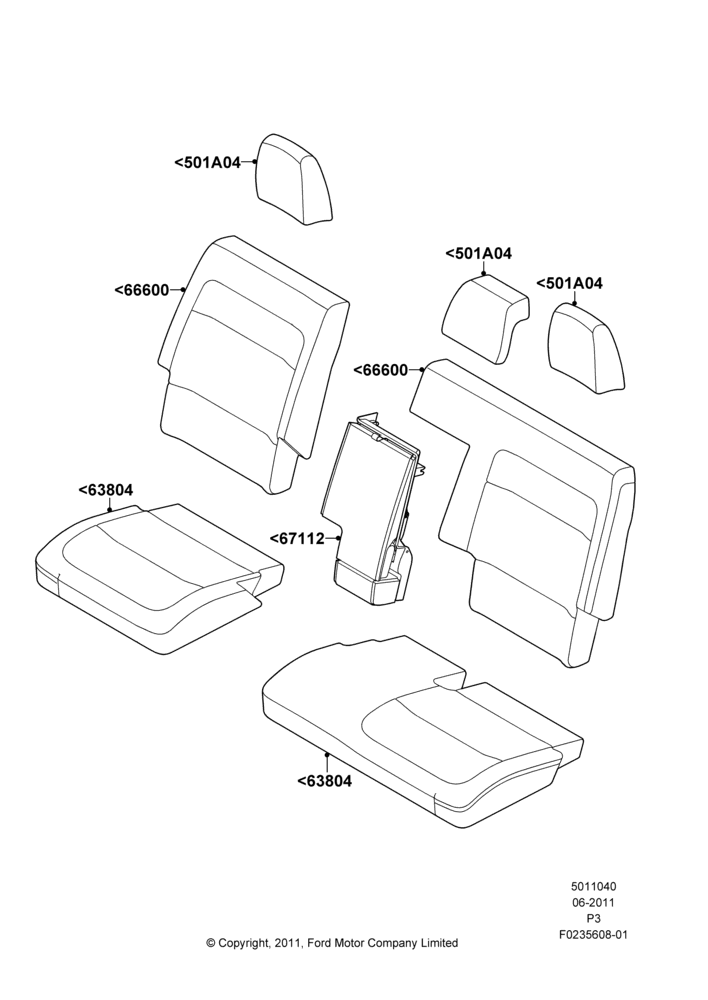 Схема Rear Seat Covers, 2nd Row 60/40 (3 P) Folding Seat; 13.06.2011–29.02.2012