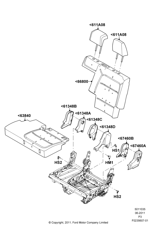 Схема Подушки и обогрев задних сидений, 2nd Row 60/40 (3 P) Folding Seat, 60% Seat, LH; 13.06.2011