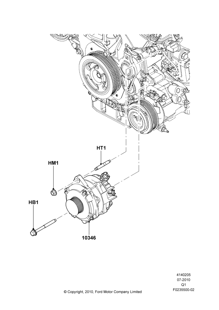 Схема Генератор и крепление, 3.7L DOHC V6 Gas.; 12.07.2010–24.12.2014