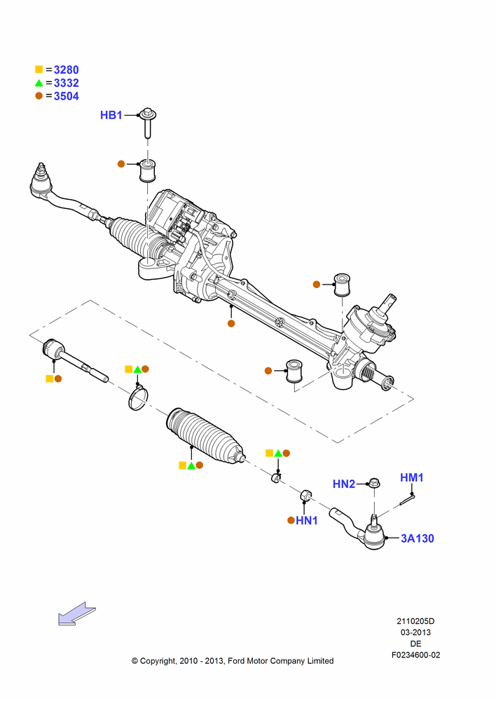Схема Рулевой механизм, 3.0L 4V OHC V6 Duratec 230HP, 2.5L 4v PFI I4 Gas/Electric, 2.5L Duratec HE PFI (170PS); 30.04.2010–29.07.2012