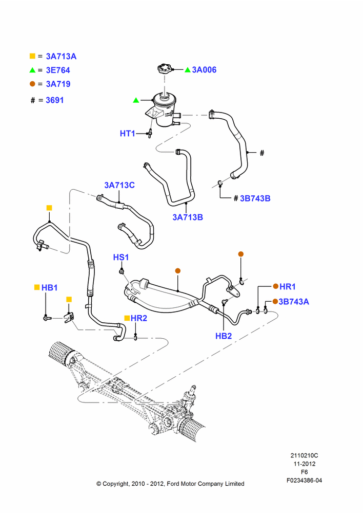 Схема Supply & Return Hoses - Power Strg, 6.2L 16V OHC NA V8 Gas; 03.11.2010–23.12.2014