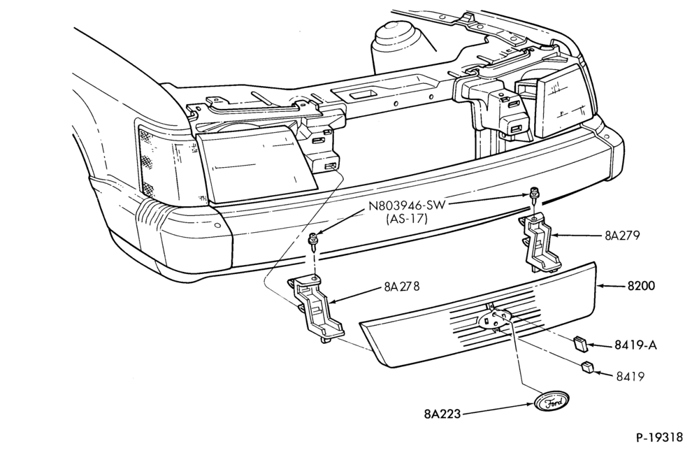 Схема Радиатор, GRILL AND COOLING-RADIATOR GRILLE- Exc. EXP, GT or XR3