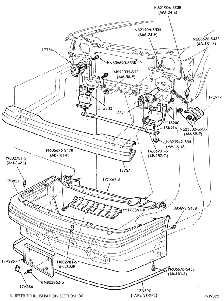 Схема SPEEDOMETER, BUMPERS, MIRRORS AND WIPERS-Bumper - front - aluminum-"From 3/85"-GT & XR3