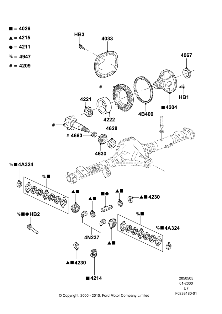 Схема Редуктор заднего моста — компоненты, Rear Axle Limited Slip Differential; 31.01.2000–09.05.2003