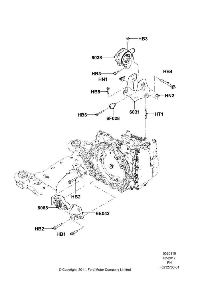 Схема Опоры КПП, 2.0L EcoBoost (240PS); 06.02.2012–01.03.2019