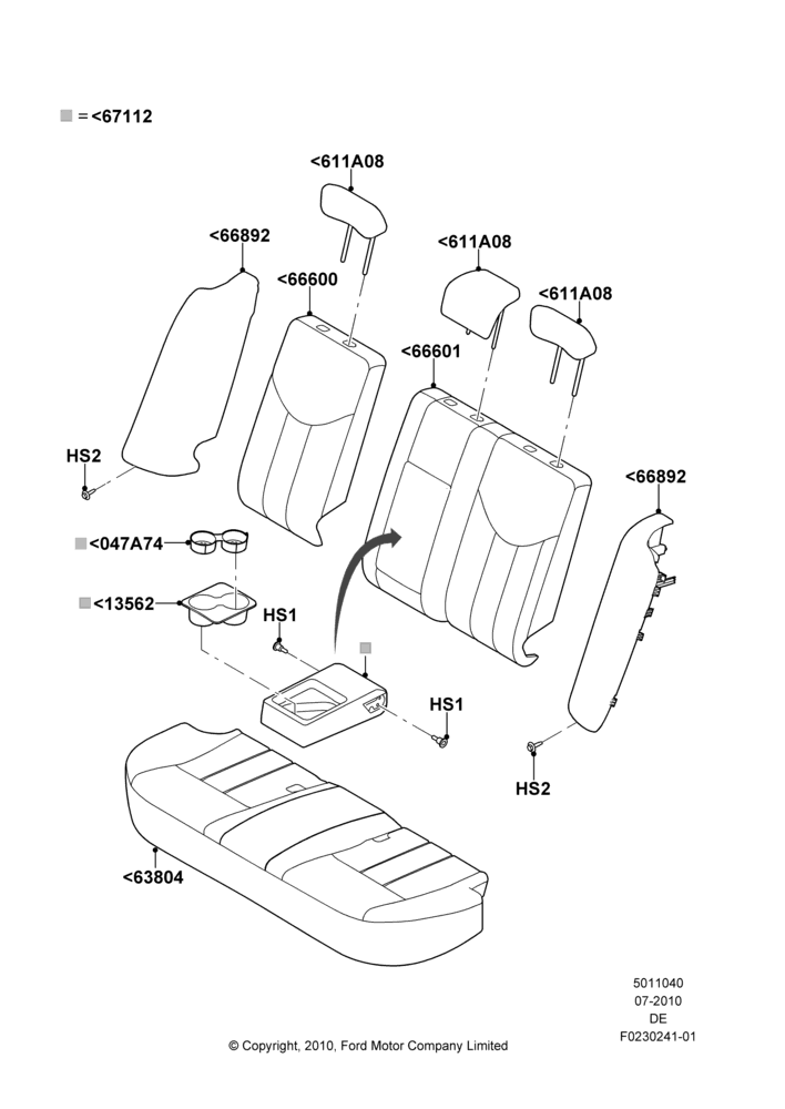 Схема Rear Seat Covers, Mercury Division Derivative; 26.07.2010–31.01.2011