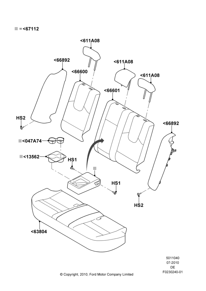 Схема Rear Seat Covers, Ford Division Derivative; 26.07.2010–29.07.2012