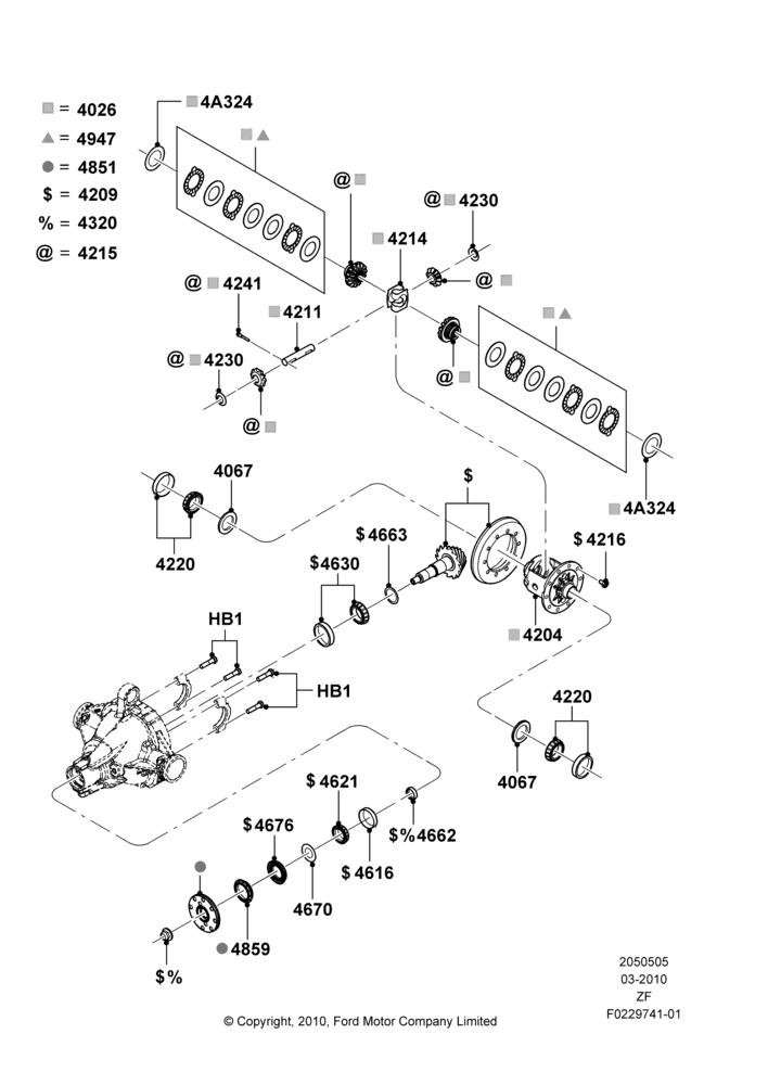 Схема Редуктор заднего моста — компоненты, 3.7L 4V PFI V6 NA Gas, MOD 5.0L-4V DOHC SEFI NA, Rear Axle Limited Slip Differential; 22.03.2010–13.03.2012