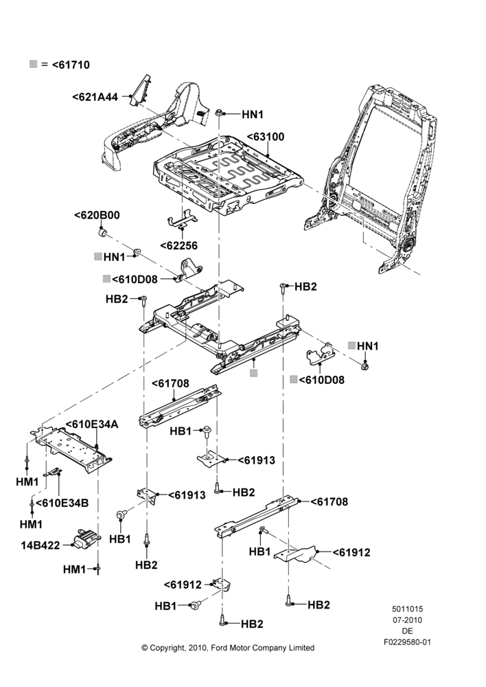 Схема Основание переднего сиденья, Ford Division Derivative, With Pass 4 Way Power Seat Adjuster; 26.07.2010–29.07.2012