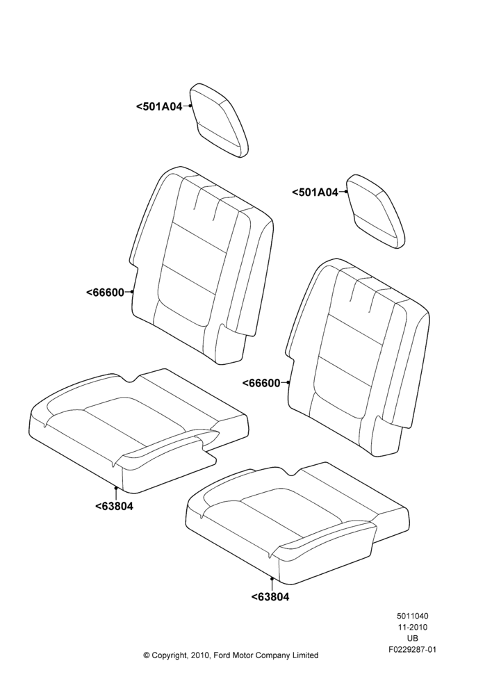 Схема Rear Seat Covers, With Third Row Split Bench Seat; 04.10.2010–04.05.2015
