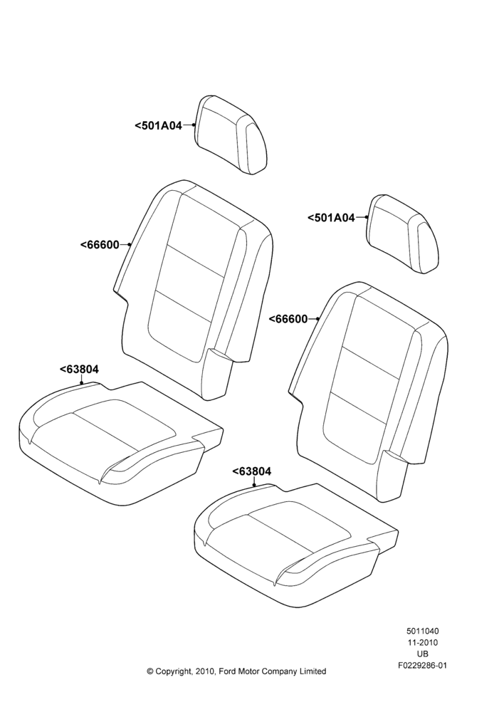 Схема Rear Seat Covers, With 2nd Row Quad Power Fold Seat; 04.10.2010–04.05.2015