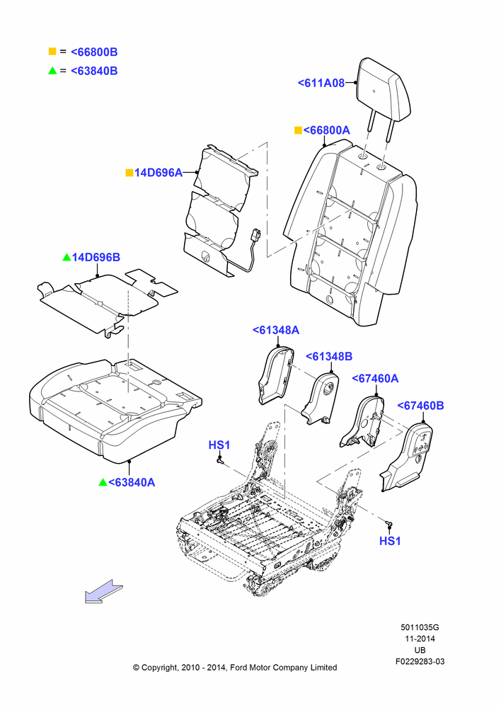 Схема Подушки и обогрев задних сидений, With 2nd Row Quad Power Fold Seat; 04.10.2010–04.05.2015