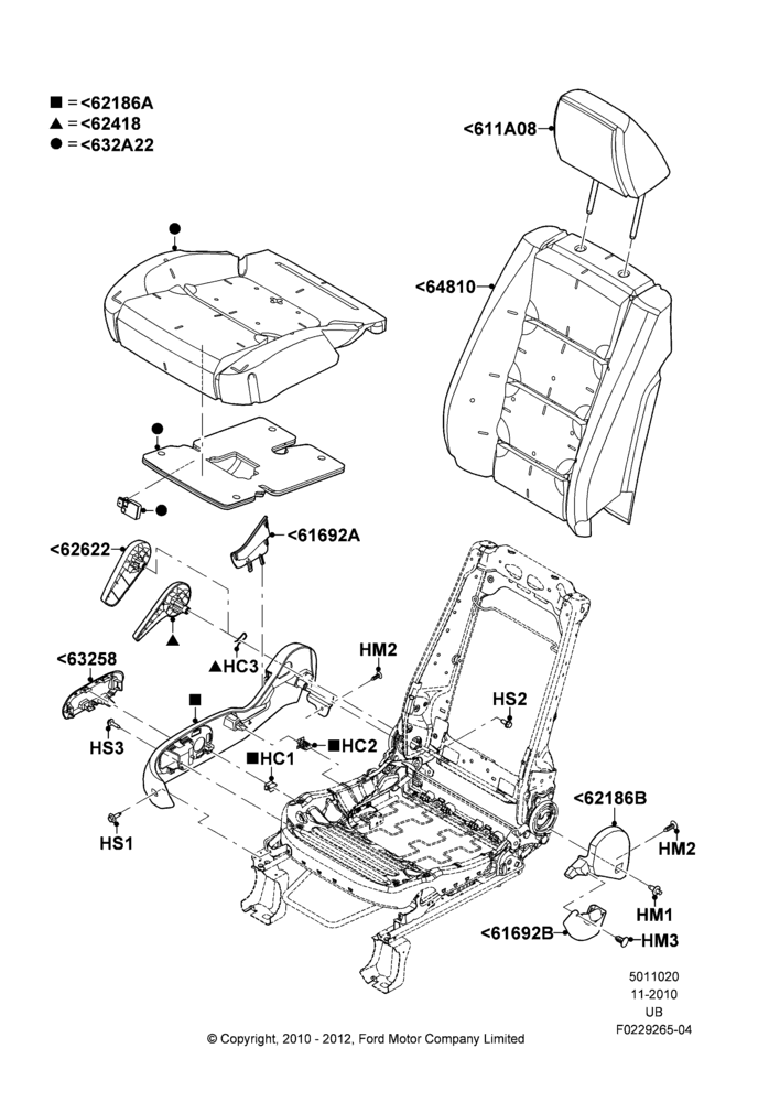 Схема Подушки и обогрев передних сидений, With Pass. 2 Way Manual Seat Adjust; 04.10.2010–04.05.2015