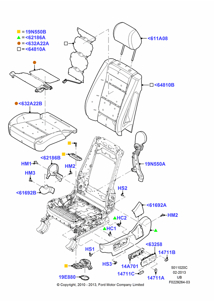 Схема Подушки и обогрев передних сидений, With Driver 10 Way Pwr Seat Adjust; 04.10.2010–04.05.2015