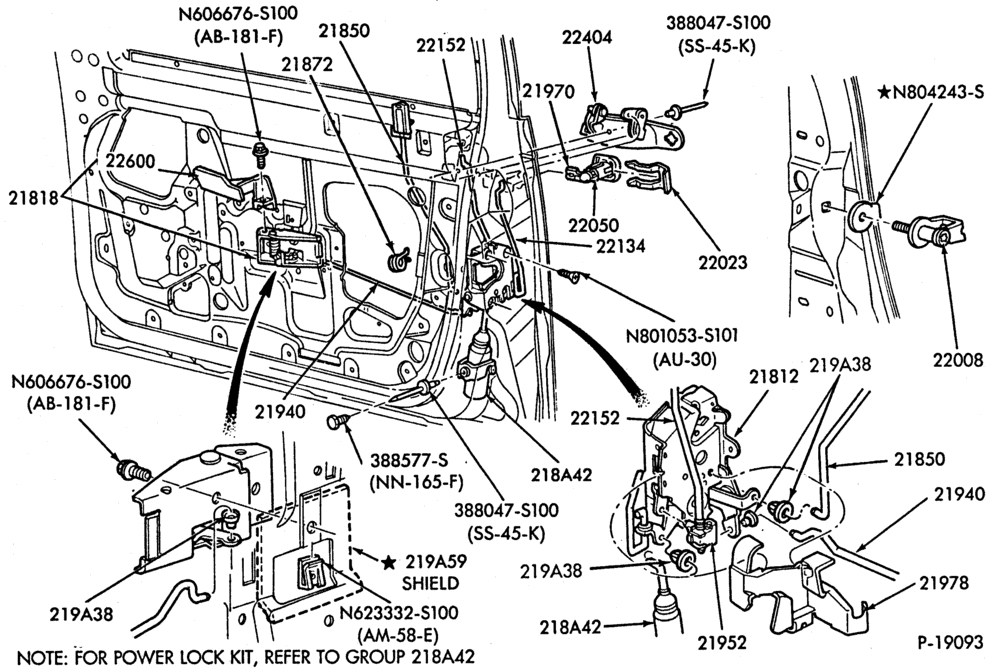 Схема BODY SIDES AND QUARTER-Handles and latch parts - front door