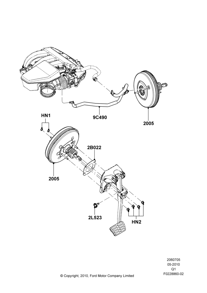 Схема Вакуумный усилитель, 3.5L 4V DOHC VCT SMPI V6 Gas, 3.7L DOHC V6 Gas.; 12.07.2010–24.12.2014
