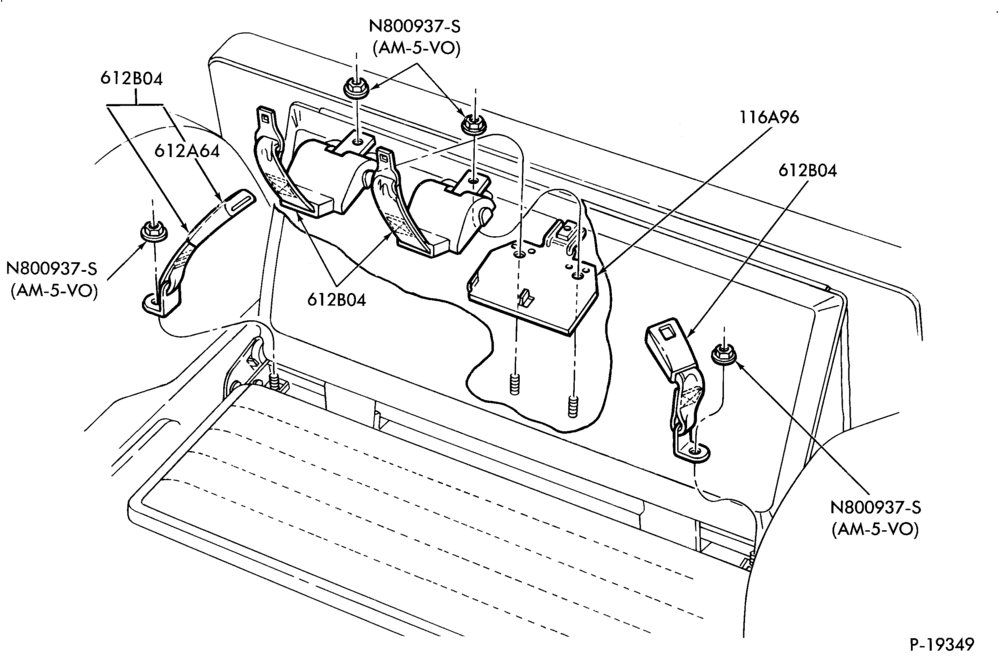 Схема SEATS AND SEAT BELTS-Seat belt and shoulder harness installation - B/T 74 rear aux. seat