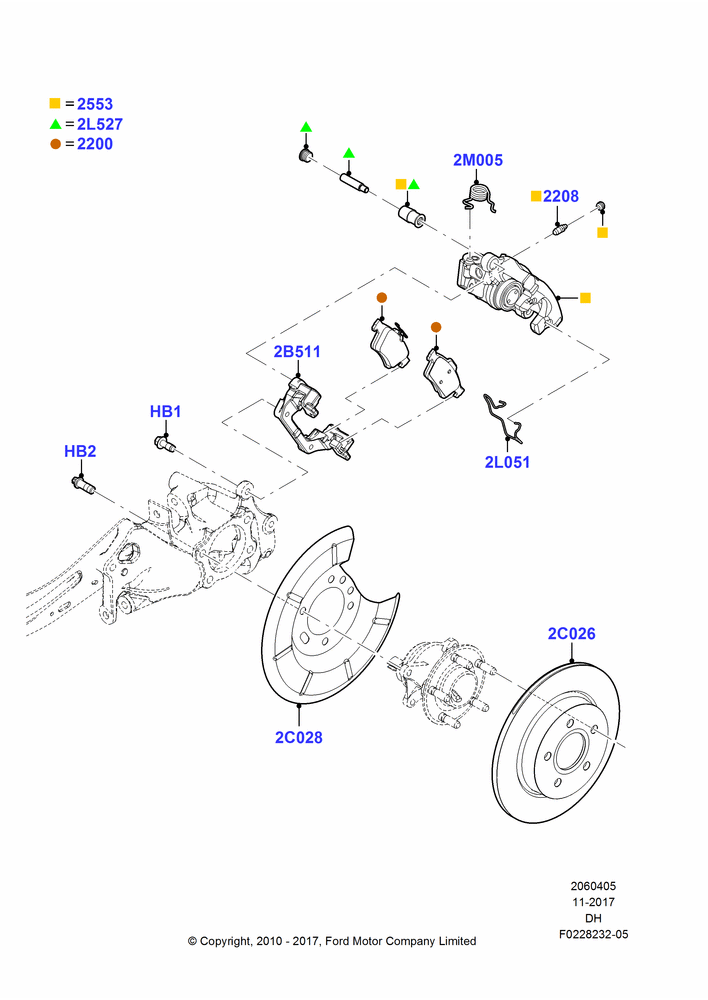 Схема Задние тормозные диски и суппорты, With Rear Disc Brakes; 31.01.2011–04.05.2018