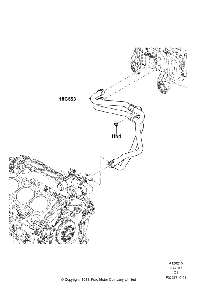 Схема Шланги отопителя, 3.5L 4V DOHC VCT SMPI V6 Gas, 3.7L DOHC V6 Gas.; 08.08.2011–24.12.2014